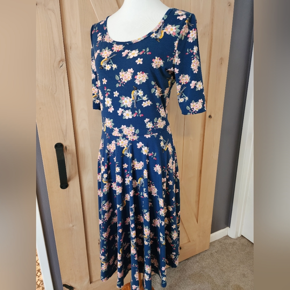 Lularoe Bird Dress L 3/4 Sleeve A Line